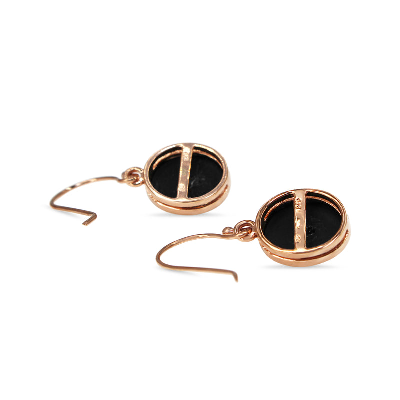 9ct Rose Gold Onyx and Diamond Drop Earrings