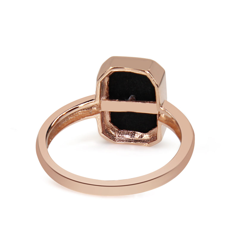 9ct Rose Gold Onyx and Diamond Rectangle Ring