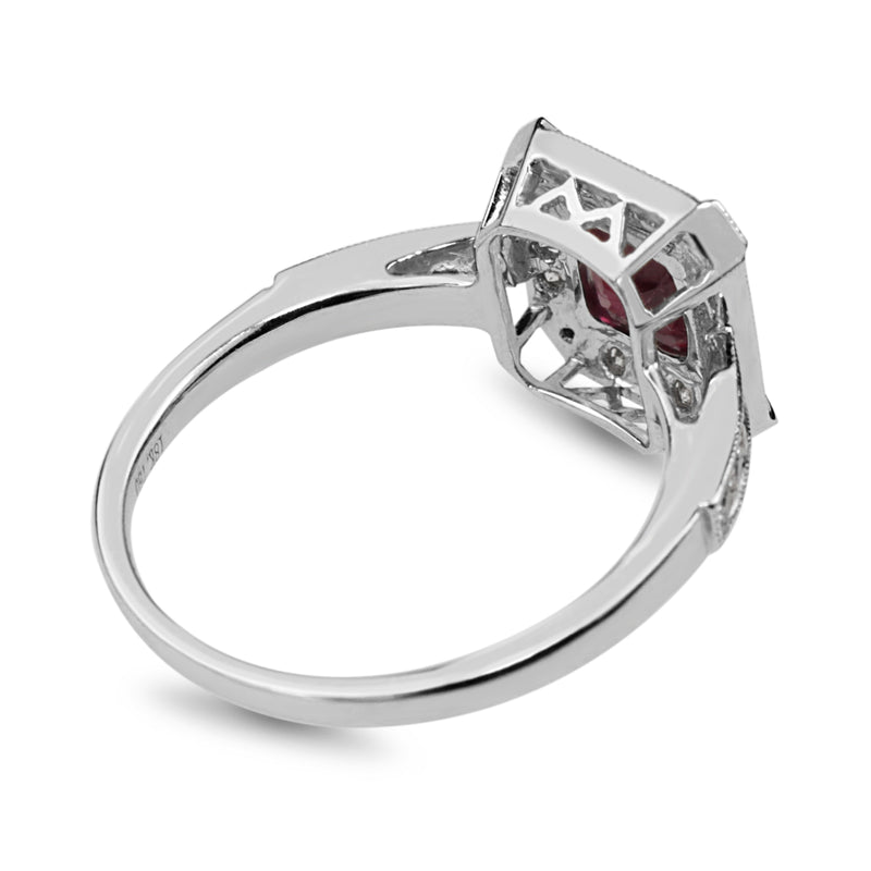 18ct White Gold Treated Ruby and Diamond Halo Ring