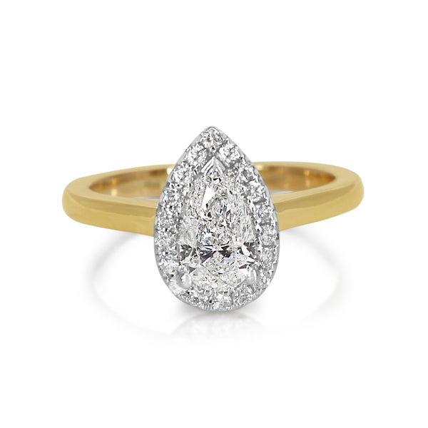 18ct Yellow and White Gold Pear Diamond Halo Ring