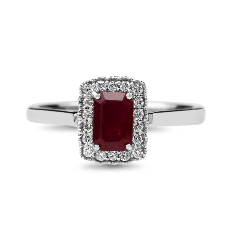 9ct White Gold Ruby and Diamond Halo Ring