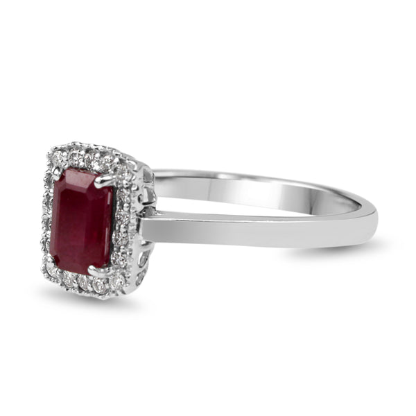 9ct White Gold Ruby and Diamond Halo Ring