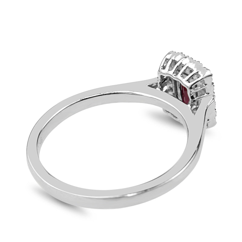 9ct White Gold Ruby and Diamond Halo Ring