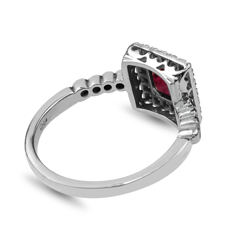 18ct White Gold Ruby and Diamond Square Halo Ring