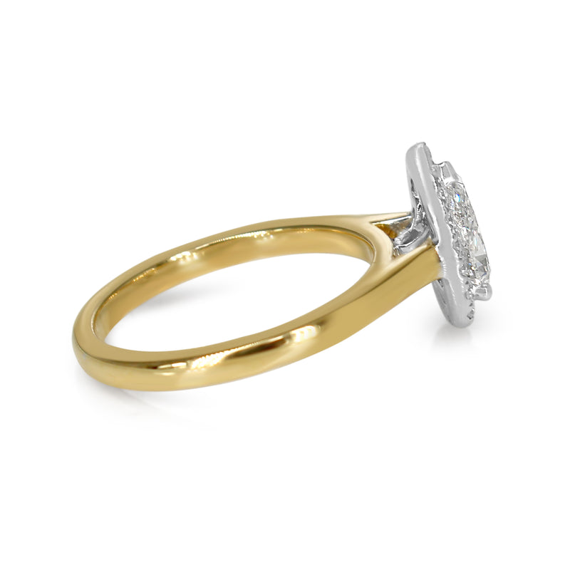 18ct Yellow and White Gold Pear Shaped Diamond Halo Ring