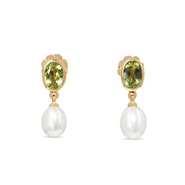 9ct Yellow Gold Peridot and Pearl Earrings