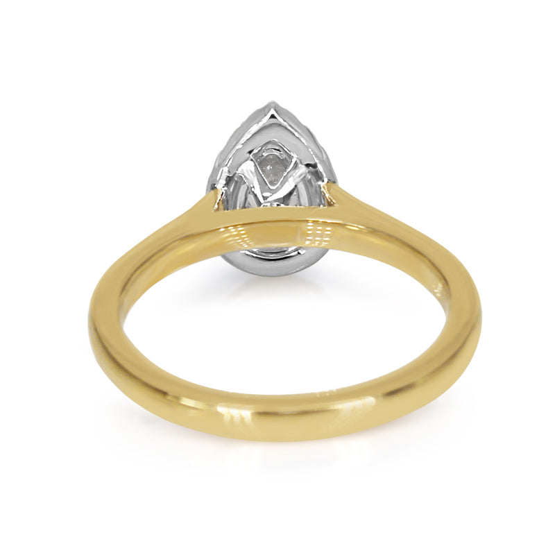 18ct Yellow and White Gold Pear Shaped Diamond Halo Ring