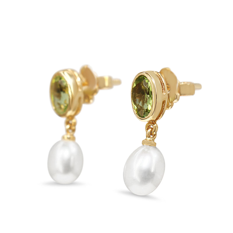 9ct Yellow Gold Peridot and Pearl Earrings