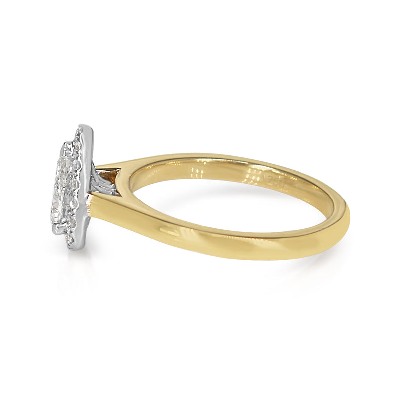 18ct Yellow and White Gold Pear Shaped Diamond Halo Ring