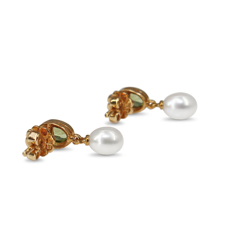 9ct Yellow Gold Peridot and Pearl Earrings