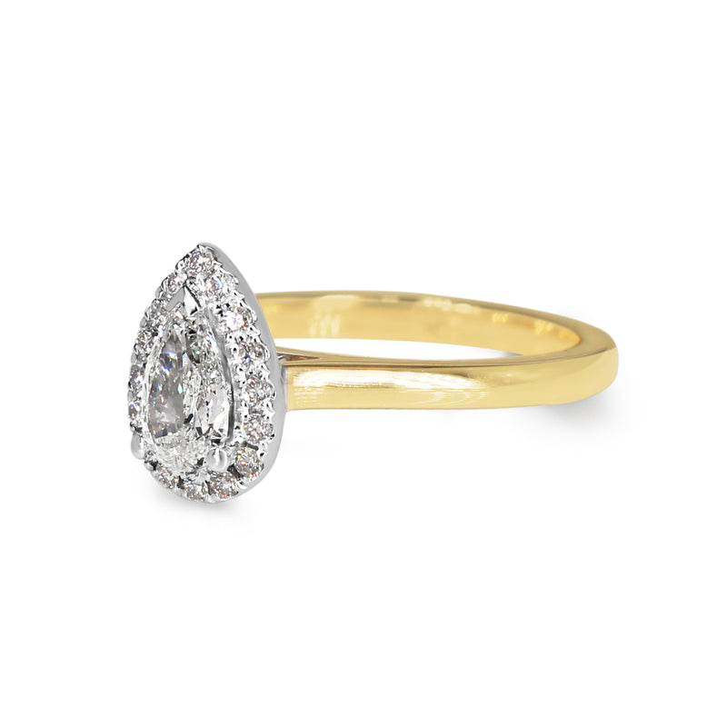 18ct Yellow and White Gold Pear Shaped Diamond Halo Ring