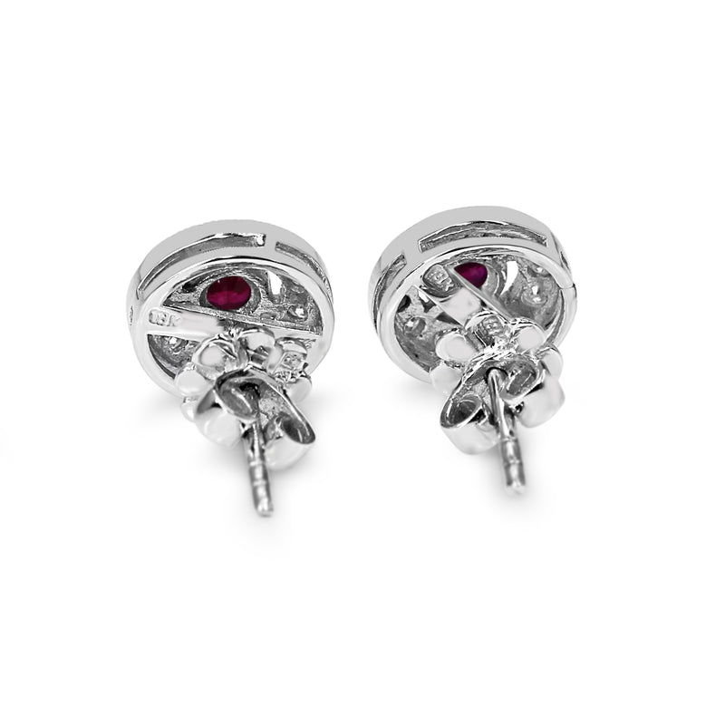 18ct White Gold Ruby and Diamond Halo Stud Earrings