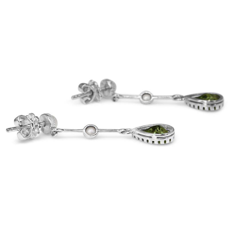 9ct White Gold Peridot and Pearl Drop Earrings