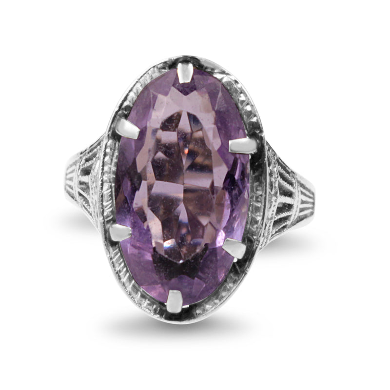 14ct White Gold Amethyst Vintage Filigree Ring