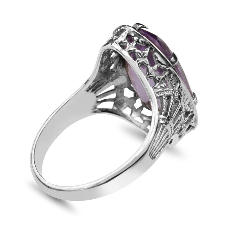 14ct White Gold Amethyst Vintage Filigree Ring