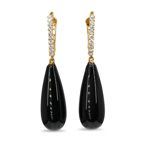 18ct Yellow Gold Diamond and Onyx Drop Earrings