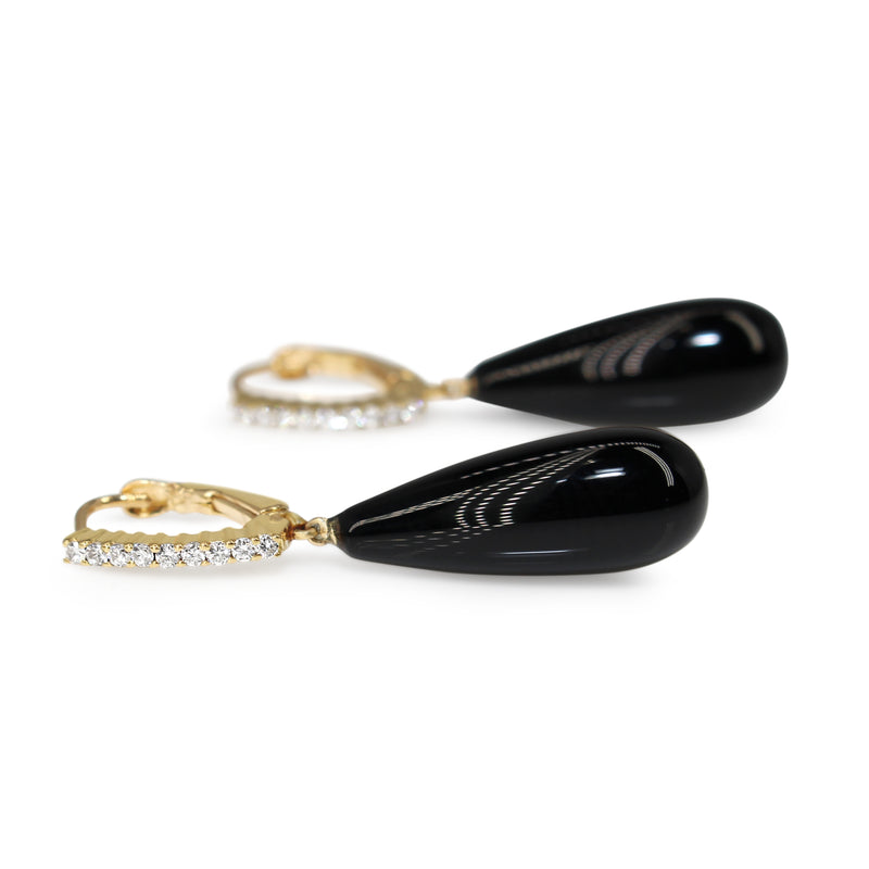18ct Yellow Gold Diamond and Onyx Drop Earrings
