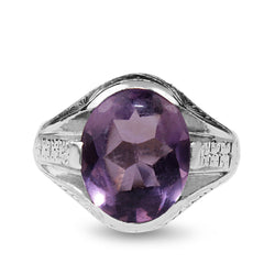 14ct White Gold Vintage Amethyst Engraved ring