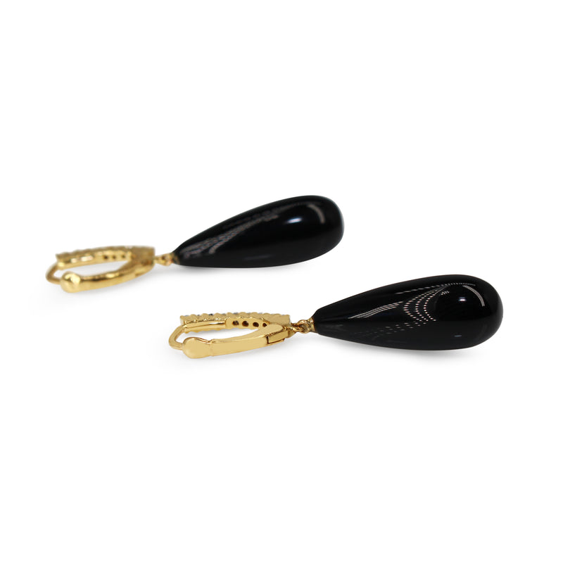 18ct Yellow Gold Diamond and Onyx Drop Earrings