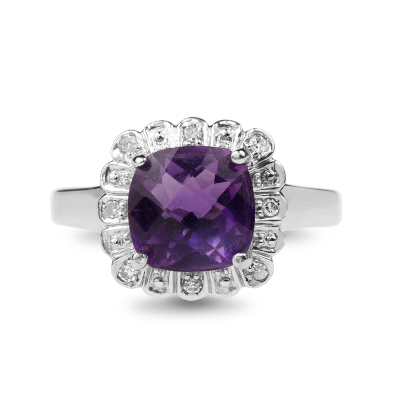 14ct White Gold Amethyst and Diamond Halo Ring