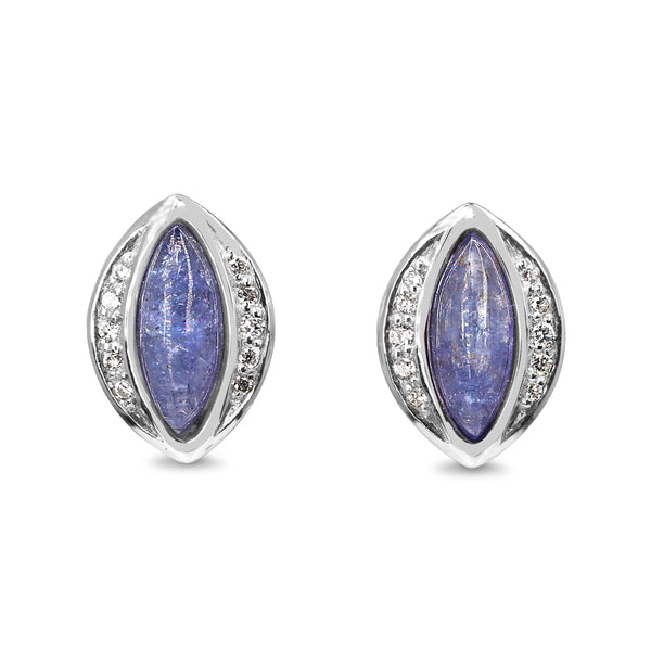 18ct White Gold Marquise Shaped Diamond and Cabochon Tanzanite Stud Earrings