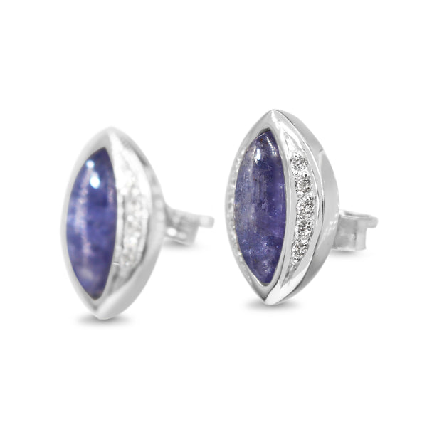 18ct White Gold Marquise Shaped Diamond and Cabochon Tanzanite Stud Earrings