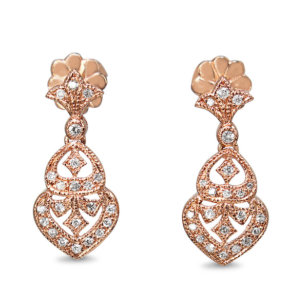 9ct Rose Gold Diamond Art Deco Style Earrings