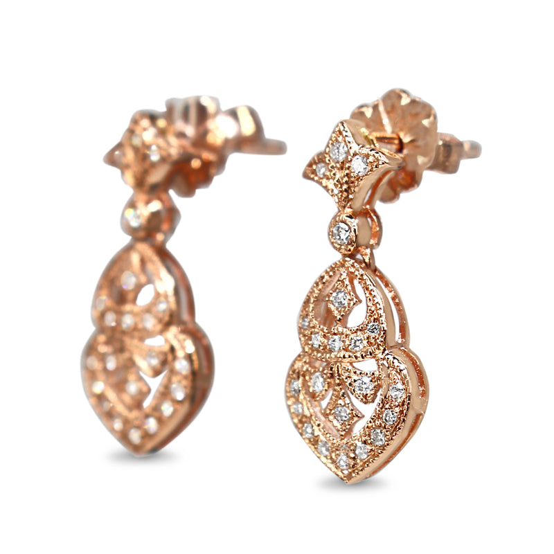 9ct Rose Gold Diamond Art Deco Style Earrings