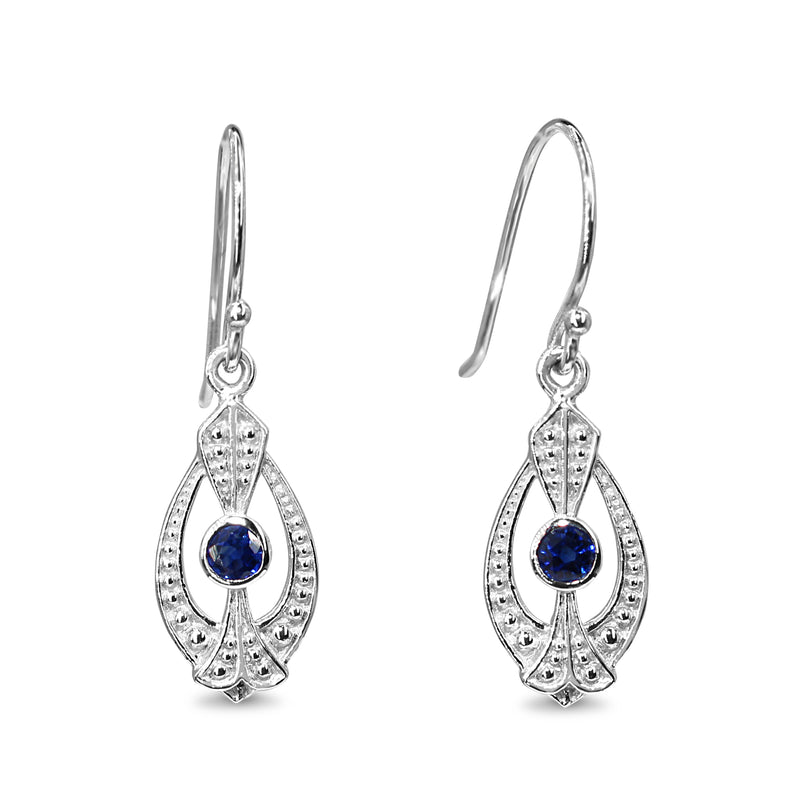 9ct White Gold Sapphire Art Deco Style Earrings