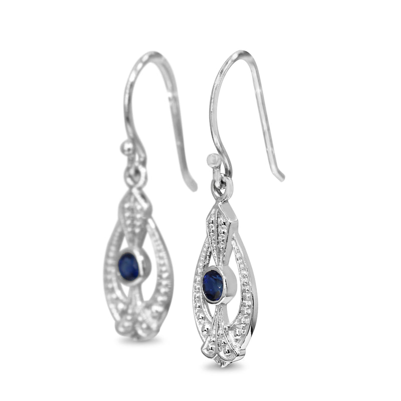 9ct White Gold Sapphire Art Deco Style Earrings