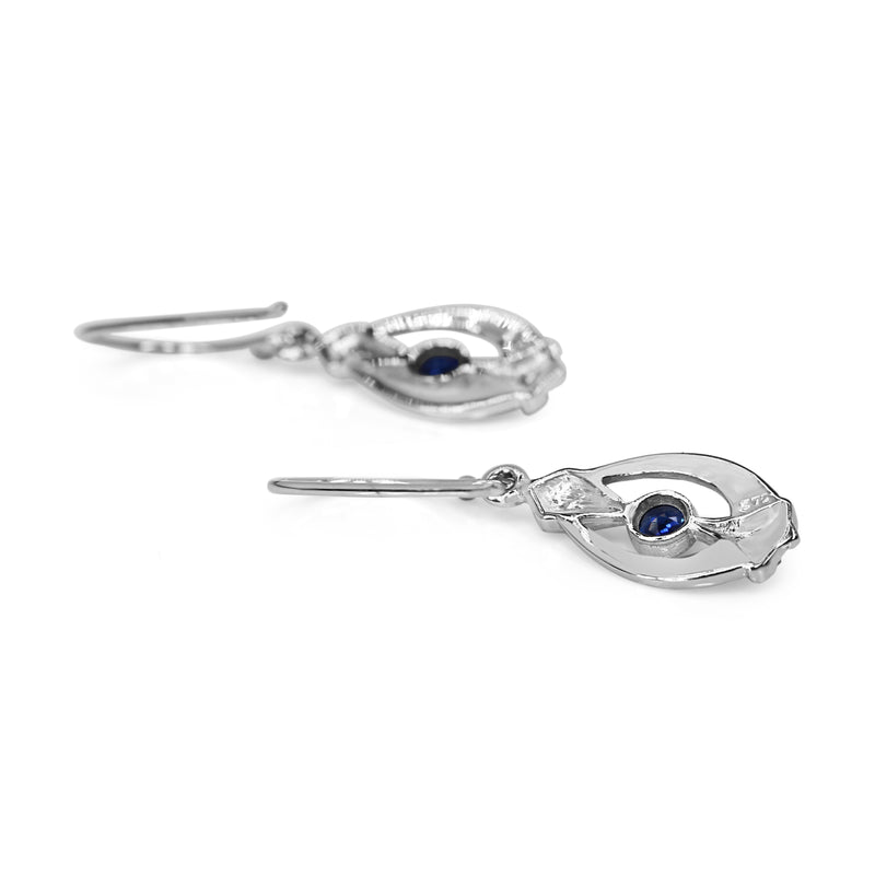 9ct White Gold Sapphire Art Deco Style Earrings