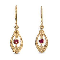 9ct Yellow Gold Ruby Art Deco Style Earrings
