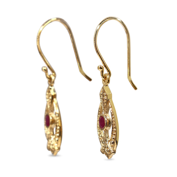 9ct Yellow Gold Ruby Art Deco Style Earrings