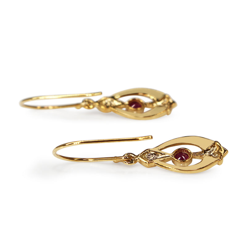 9ct Yellow Gold Ruby Art Deco Style Earrings