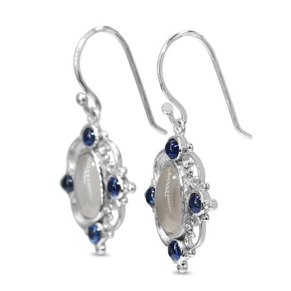 9ct White Gold Vintage Style Sapphire and Moonstone Earrings