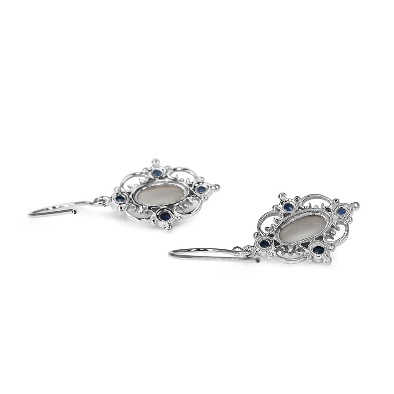 9ct White Gold Vintage Style Sapphire and Moonstone Earrings