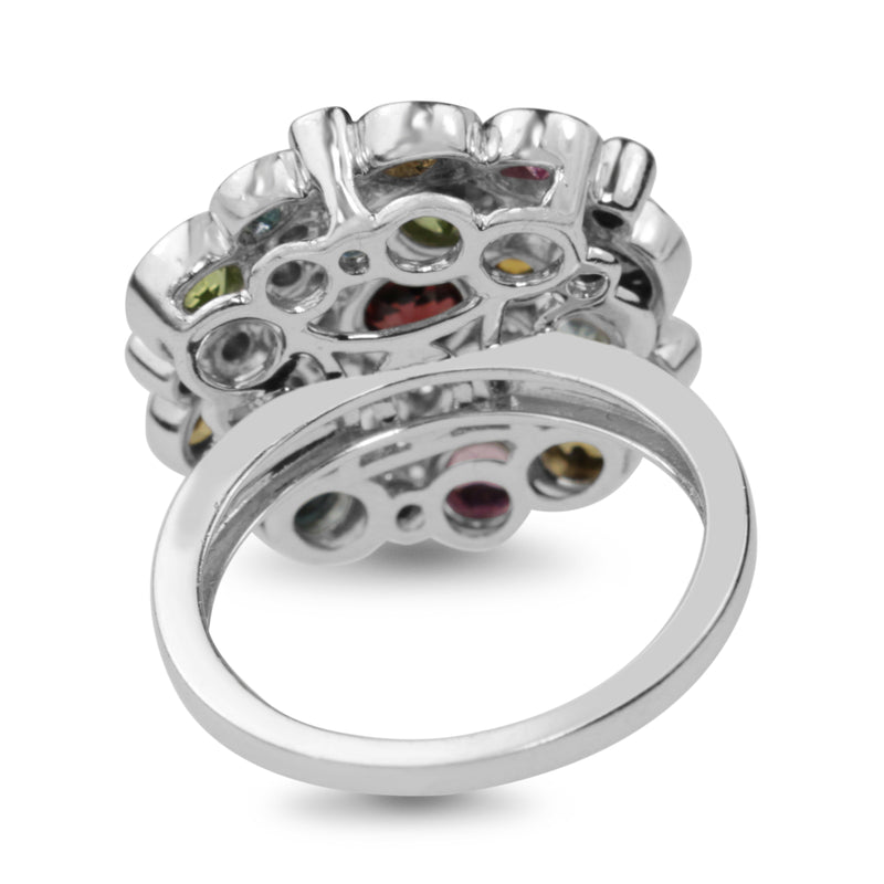 9ct White Gold Diamond, Peridot, Garnet, Topaz, Citrine, and Pink Sapphire Cocktail Ring