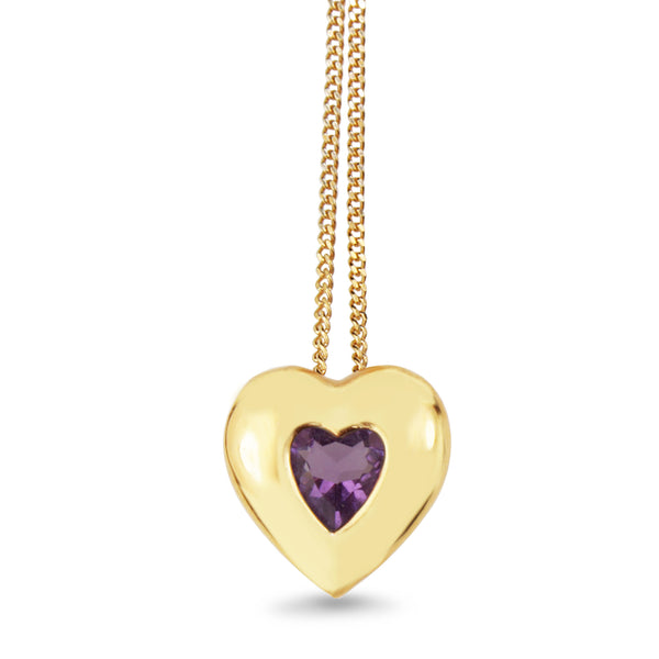 9ct Yellow Gold Amethyst Heart Necklace