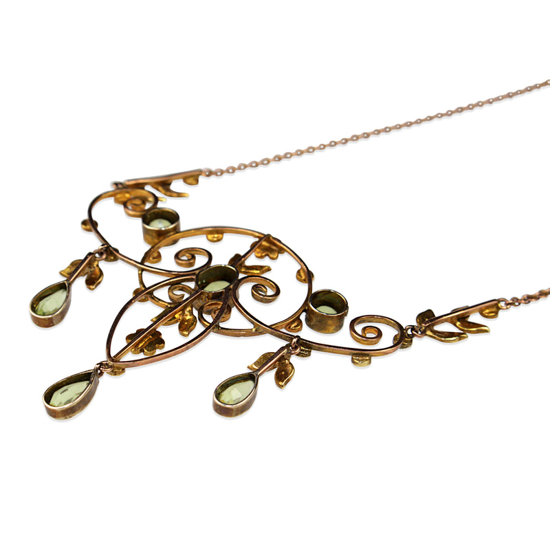 9ct Yellow Gold Antique Peridot and Pearl Necklace