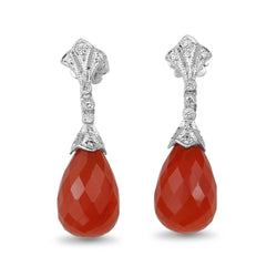 18ct White Gold Deco Style Carnelian and Diamond Drop Earrings