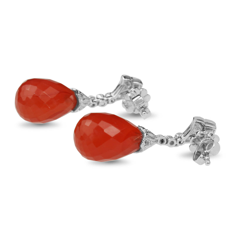 18ct White Gold Deco Style Carnelian and Diamond Drop Earrings