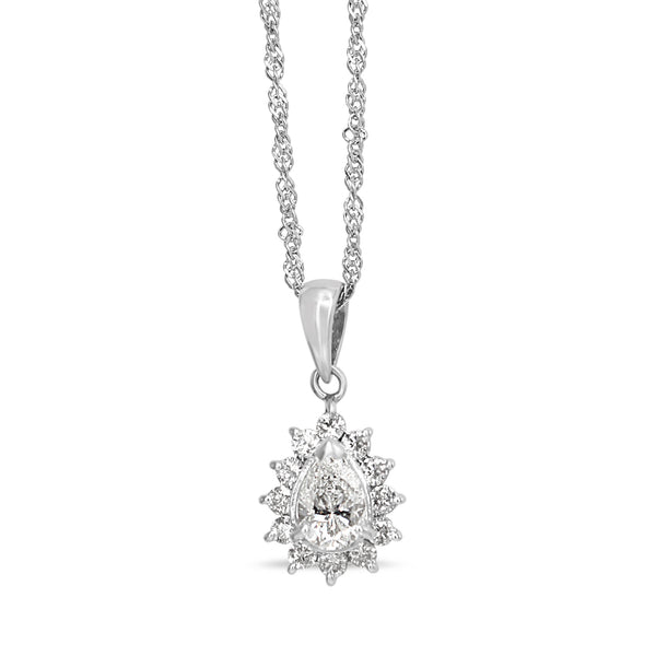 Platinum Pear Shaped Cluster Halo Pendant