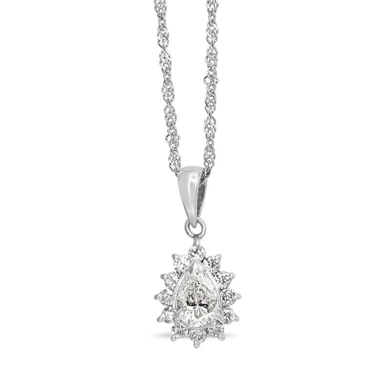 Platinum Pear Shaped Cluster Halo Necklace