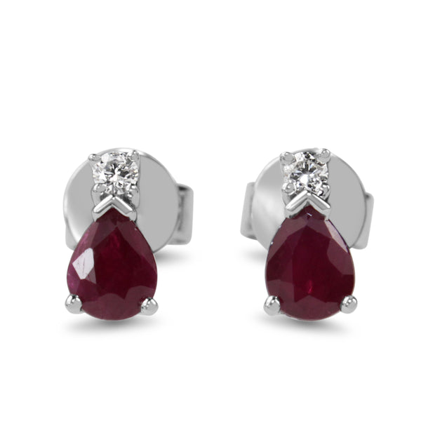 9ct White Gold Ruby and Diamond Stud Earrings