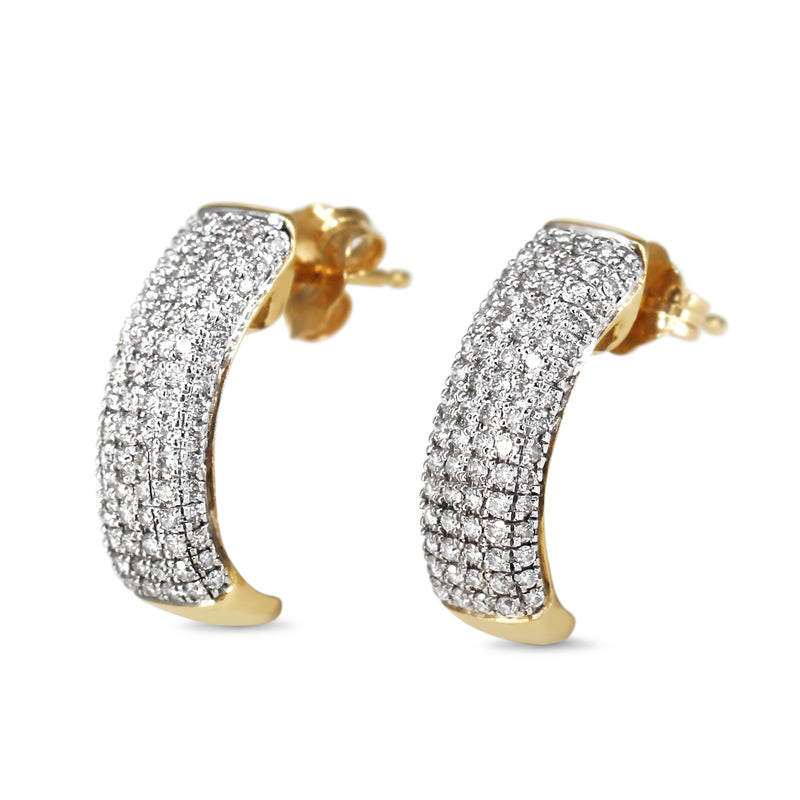 14ct Yellow and White Gold Pavé Half Hoop Diamond Earrings