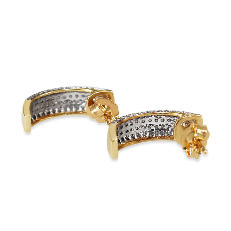14ct Yellow and White Gold Pavé Half Hoop Diamond Earrings