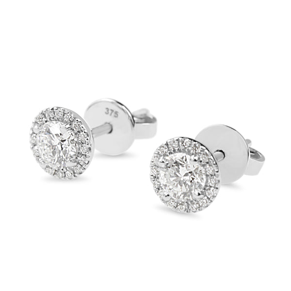 9ct White Gold Diamond Halo Stud Earrings