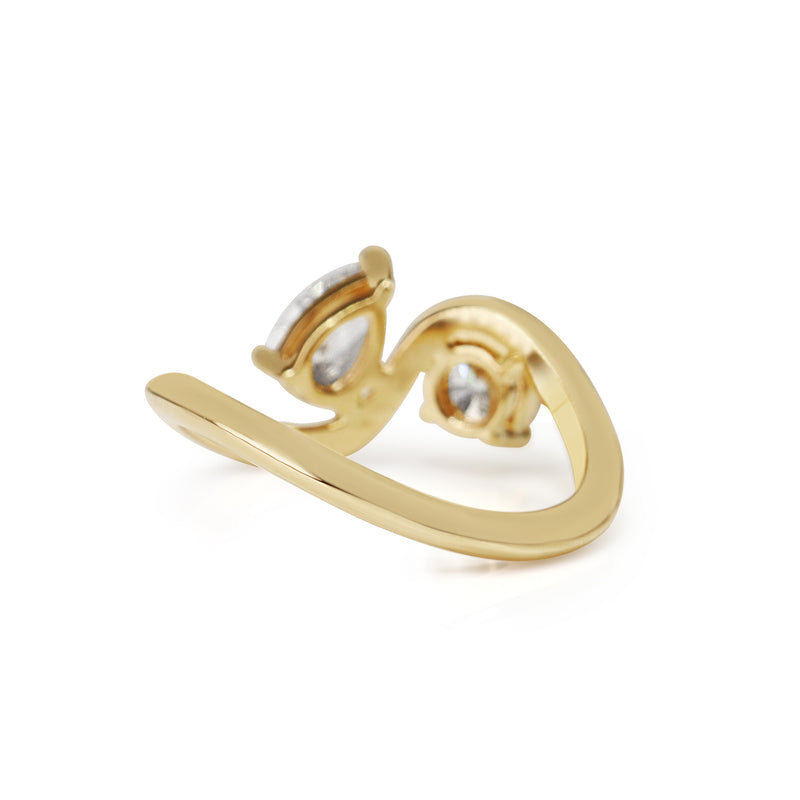 18ct Yellow Gold Round Brilliant Cut and Pear Diamond Moi Et Toi Style Ring