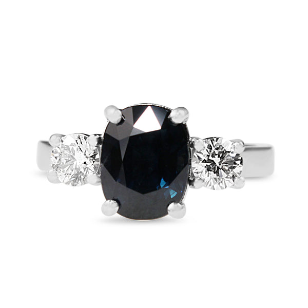 18ct White Gold Sapphire and Diamond 3 Stone Ring