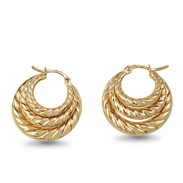 9ct Yellow Gold Triple Twist Hoop Earrings